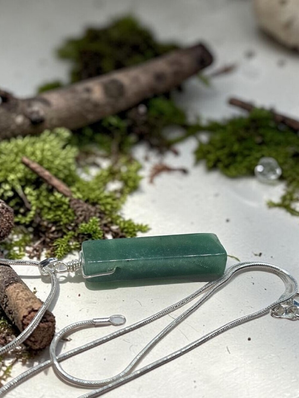 Green Aventurine Pendant Necklace - Sterling Silver